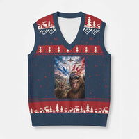 Patriotic Bigfoot 4th Of July Selfie V-Neck Knit Sweater Vest Funny USA Freedom Jet Fighter Graphic