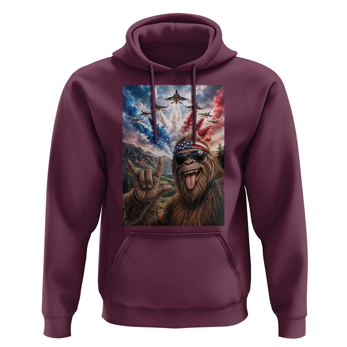 Patriotic Bigfoot 4th Of July Selfie Hoodie Funny USA Freedom Jet Fighter Graphic