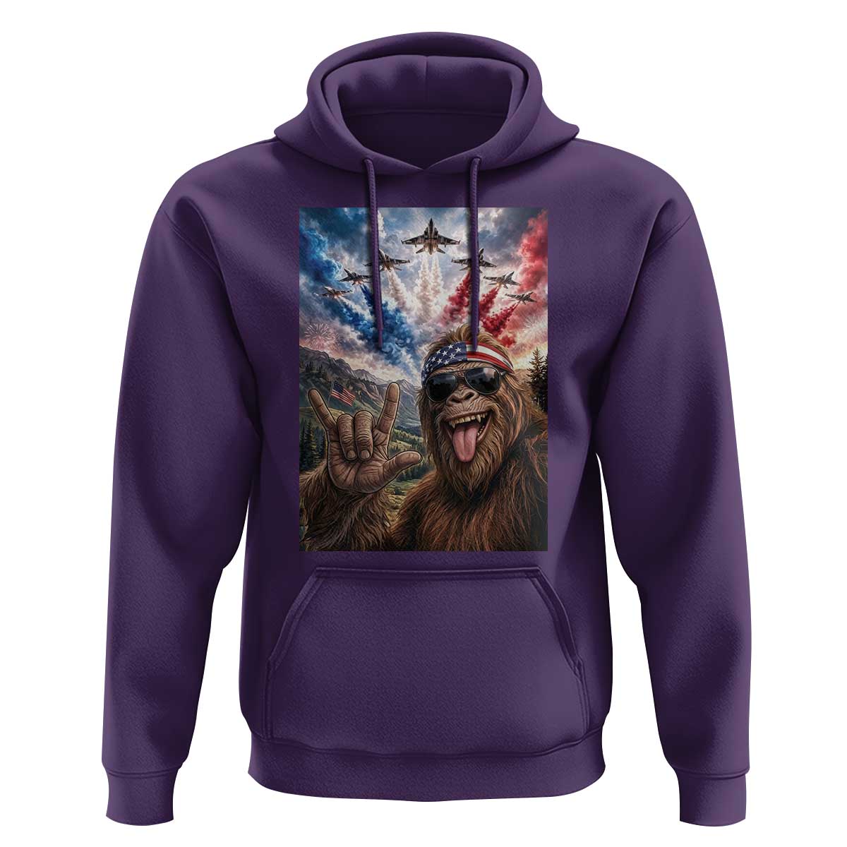 Patriotic Bigfoot 4th Of July Selfie Hoodie Funny USA Freedom Jet Fighter Graphic