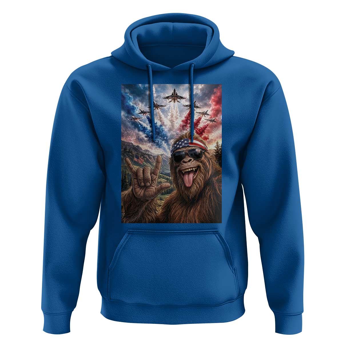 Patriotic Bigfoot 4th Of July Selfie Hoodie Funny USA Freedom Jet Fighter Graphic