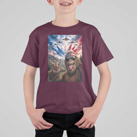 Patriotic Bigfoot 4th Of July Selfie T Shirt For Kid Funny USA Freedom Jet Fighter Graphic