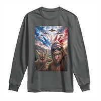 Patriotic Bigfoot 4th Of July Selfie Long Sleeve Shirt Funny USA Freedom Jet Fighter Graphic