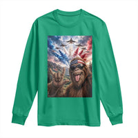 Patriotic Bigfoot 4th Of July Selfie Long Sleeve Shirt Funny USA Freedom Jet Fighter Graphic