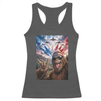 Patriotic Bigfoot 4th Of July Selfie Racerback Tank Top Funny USA Freedom Jet Fighter Graphic