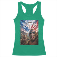 Patriotic Bigfoot 4th Of July Selfie Racerback Tank Top Funny USA Freedom Jet Fighter Graphic