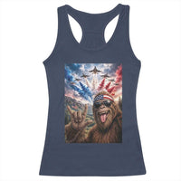 Patriotic Bigfoot 4th Of July Selfie Racerback Tank Top Funny USA Freedom Jet Fighter Graphic