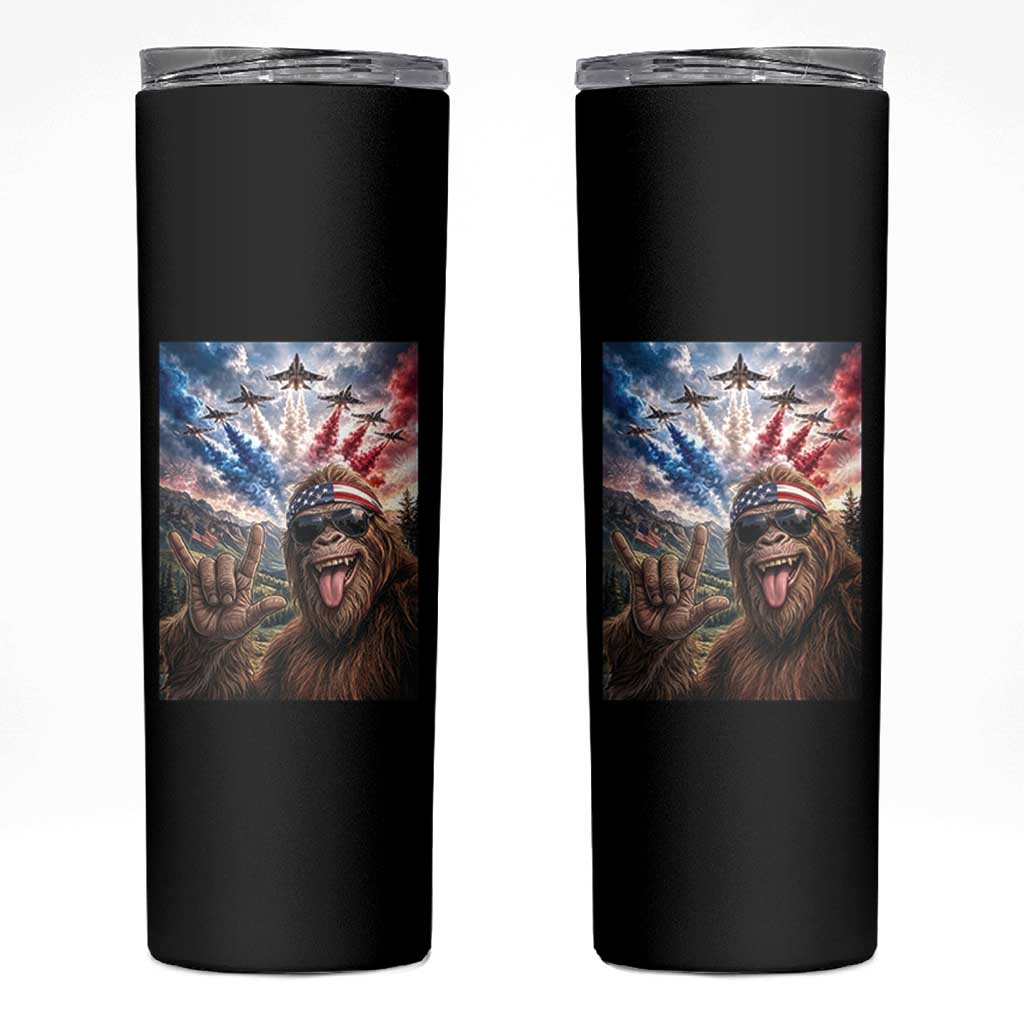 Patriotic Bigfoot 4th Of July Selfie Skinny Tumbler Funny USA Freedom Jet Fighter Graphic