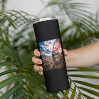 Patriotic Bigfoot 4th Of July Selfie Skinny Tumbler Funny USA Freedom Jet Fighter Graphic