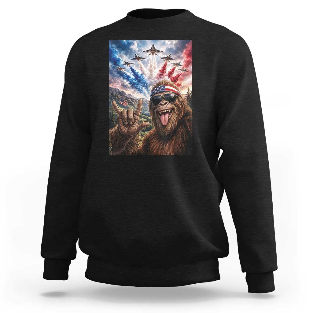 Patriotic Bigfoot 4th Of July Selfie Sweatshirt Funny USA Freedom Jet Fighter Graphic