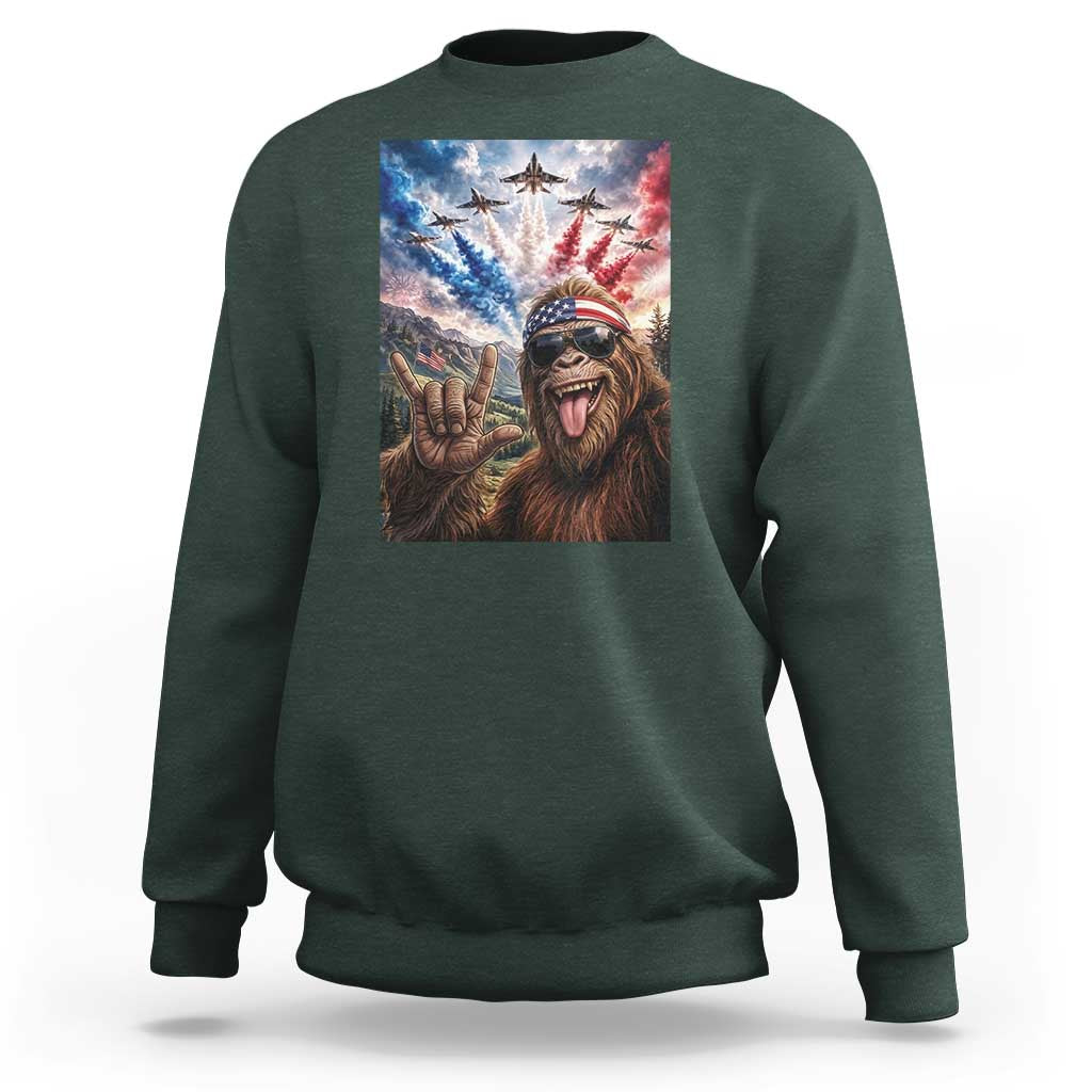 Patriotic Bigfoot 4th Of July Selfie Sweatshirt Funny USA Freedom Jet Fighter Graphic