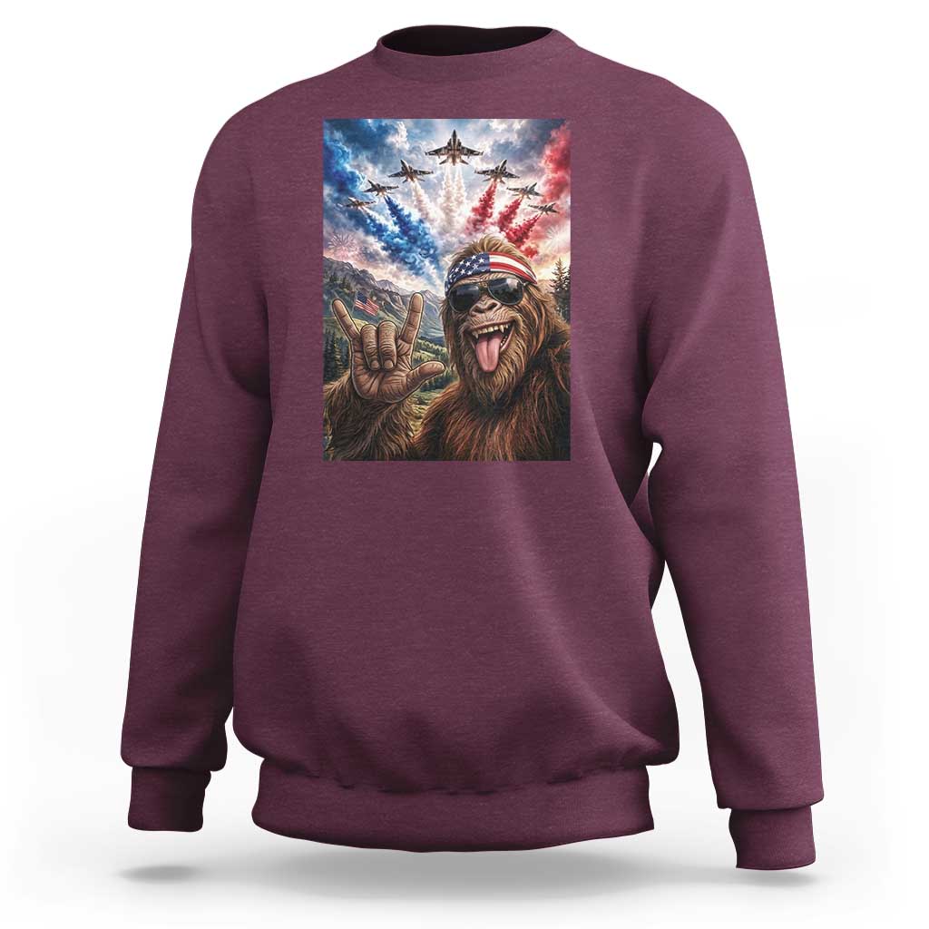 Patriotic Bigfoot 4th Of July Selfie Sweatshirt Funny USA Freedom Jet Fighter Graphic