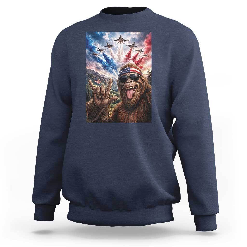 Patriotic Bigfoot 4th Of July Selfie Sweatshirt Funny USA Freedom Jet Fighter Graphic