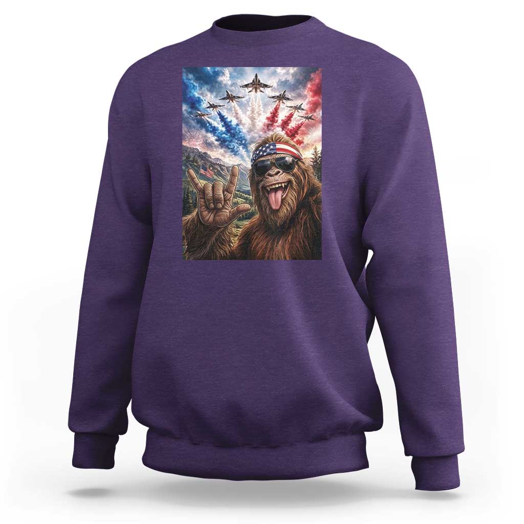 Patriotic Bigfoot 4th Of July Selfie Sweatshirt Funny USA Freedom Jet Fighter Graphic