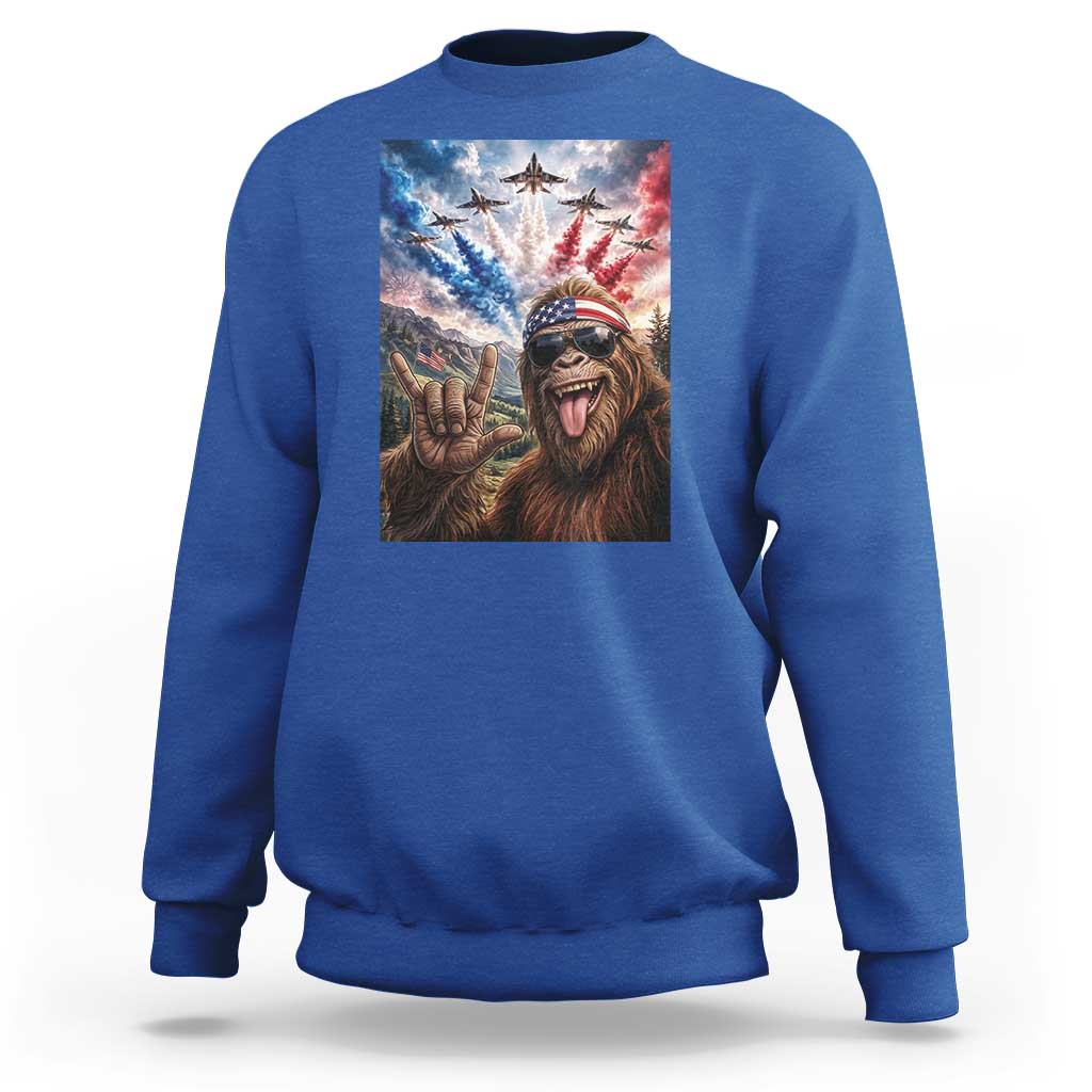 Patriotic Bigfoot 4th Of July Selfie Sweatshirt Funny USA Freedom Jet Fighter Graphic