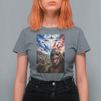 Patriotic Bigfoot 4th Of July Selfie T Shirt For Women Funny USA Freedom Jet Fighter Graphic