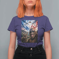 Patriotic Bigfoot 4th Of July Selfie T Shirt For Women Funny USA Freedom Jet Fighter Graphic