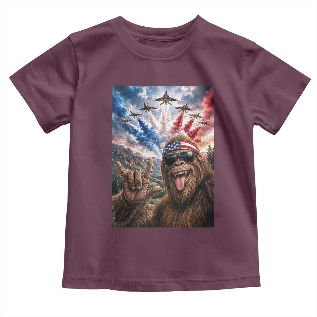 Patriotic Bigfoot 4th Of July Selfie Toddler T Shirt Funny USA Freedom Jet Fighter Graphic