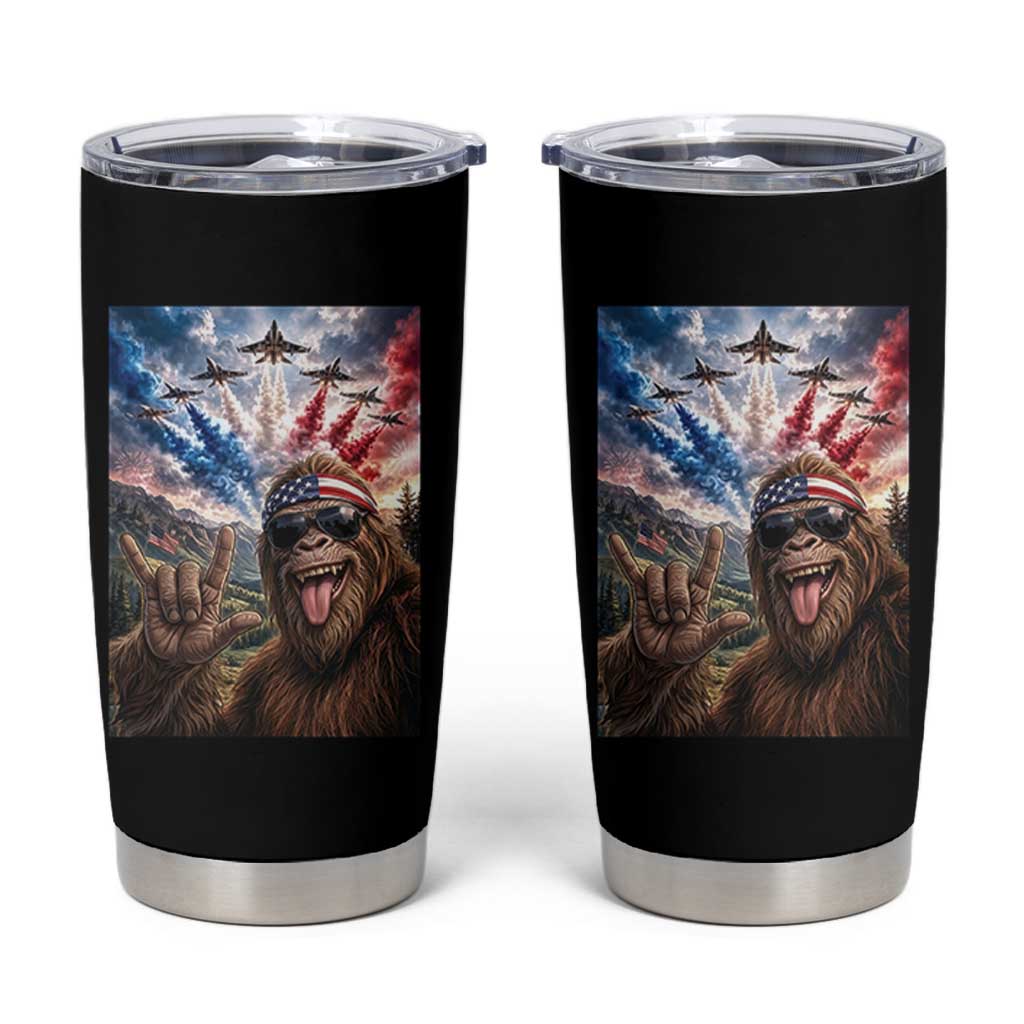 Patriotic Bigfoot 4th Of July Selfie Tumbler Cup Funny USA Freedom Jet Fighter Graphic