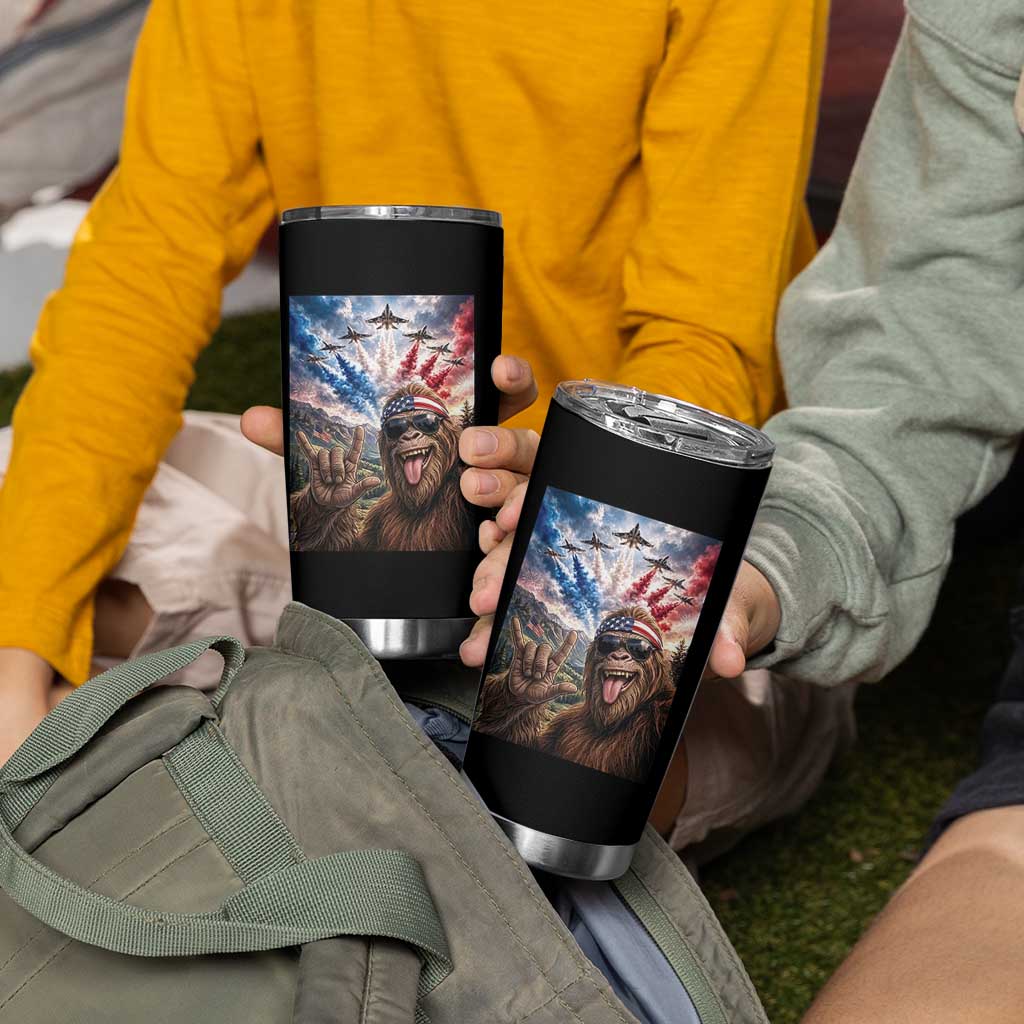 Patriotic Bigfoot 4th Of July Selfie Tumbler Cup Funny USA Freedom Jet Fighter Graphic