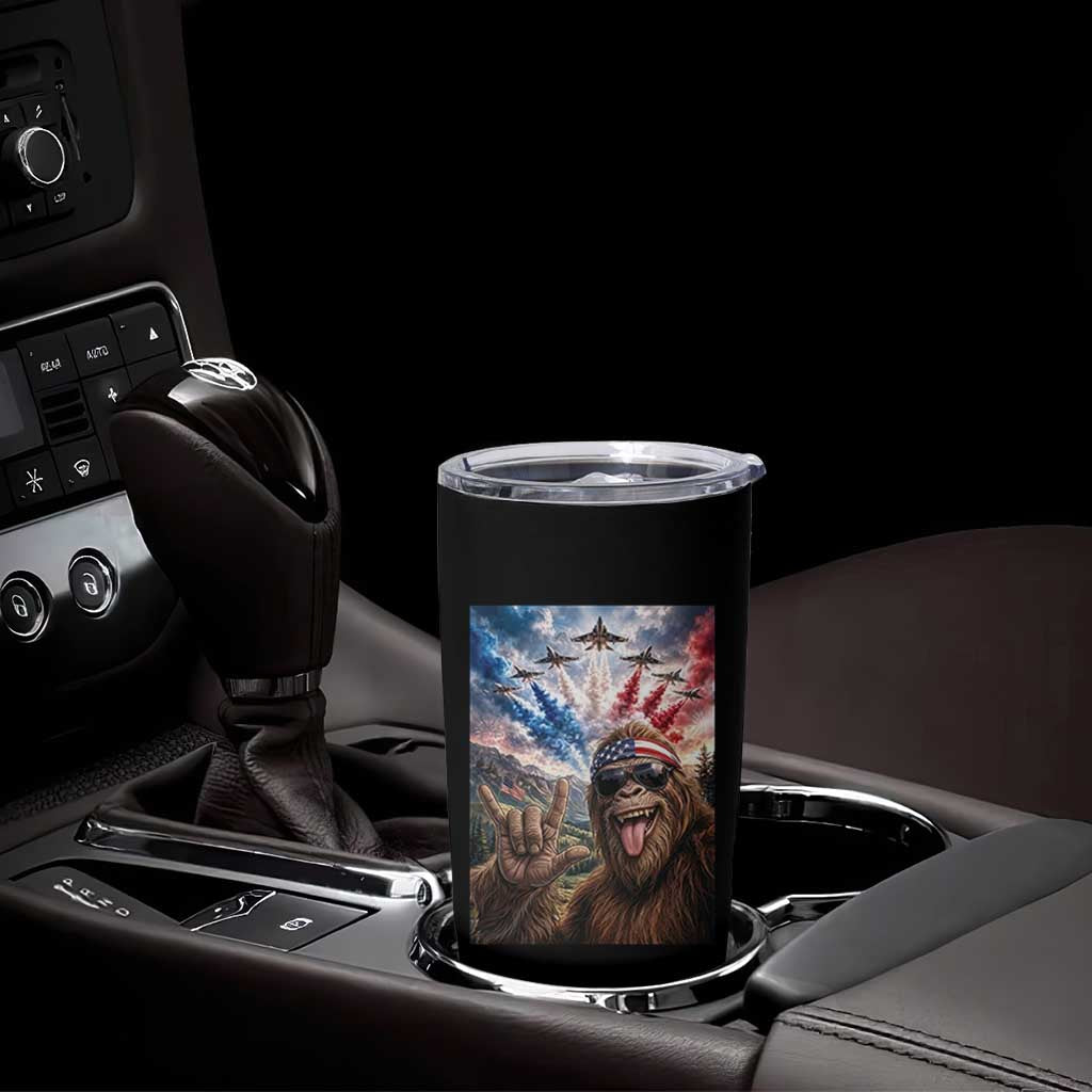 Patriotic Bigfoot 4th Of July Selfie Tumbler Cup Funny USA Freedom Jet Fighter Graphic