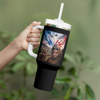 Patriotic Bigfoot 4th Of July Selfie Tumbler With Handle Funny USA Freedom Jet Fighter Graphic