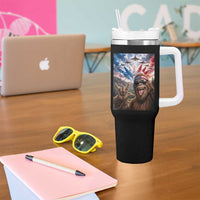 Patriotic Bigfoot 4th Of July Selfie Tumbler With Handle Funny USA Freedom Jet Fighter Graphic