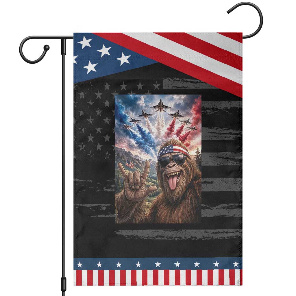 Patriotic Bigfoot 4th Of July Selfie Patriotic Garden Flag Funny USA Freedom Jet Fighter Graphic