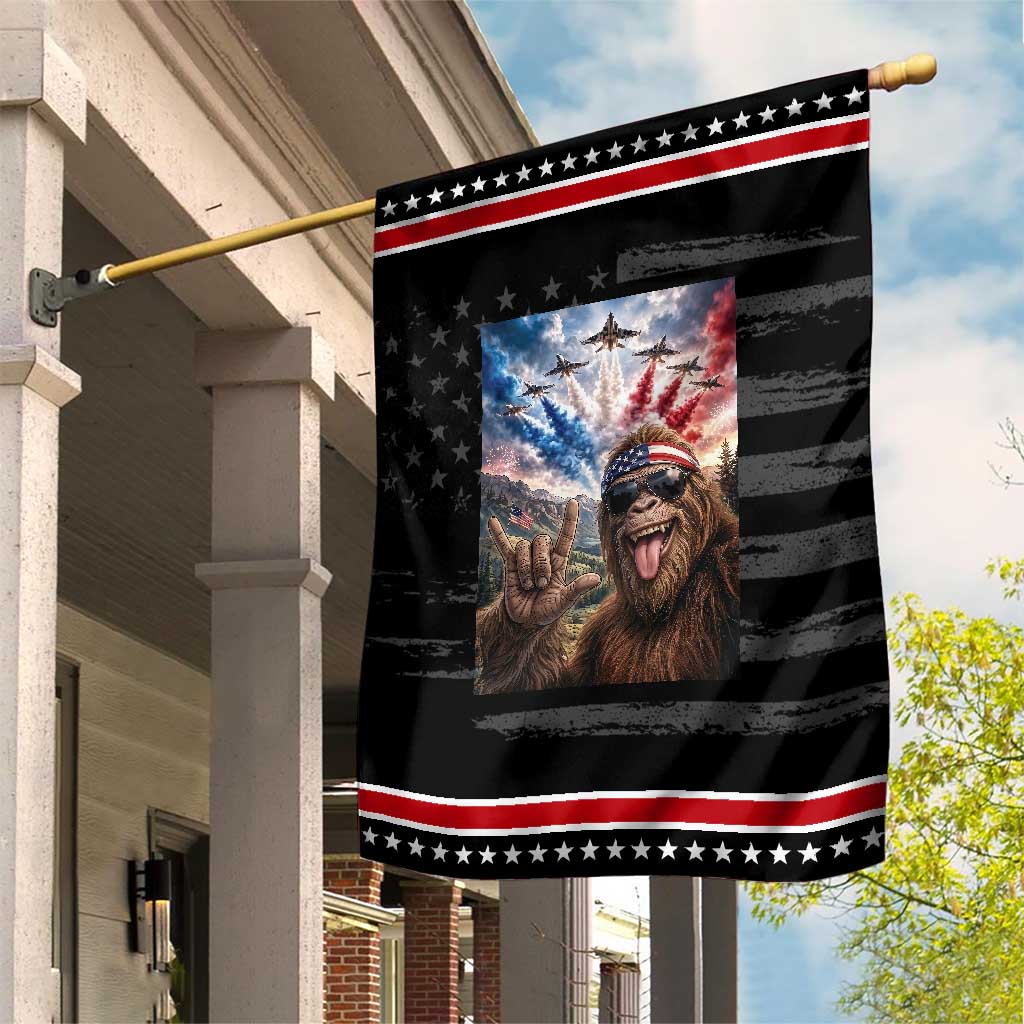 Patriotic Bigfoot 4th Of July Selfie Patriotic Garden Flag Funny USA Freedom Jet Fighter Graphic