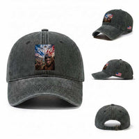 Patriotic Bigfoot 4th Of July Selfie Washed Cotton Baseball Cap Funny USA Freedom Jet Fighter Graphic