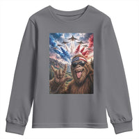 Patriotic Bigfoot 4th Of July Selfie Youth Sweatshirt Funny USA Freedom Jet Fighter Graphic
