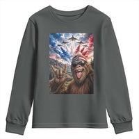 Patriotic Bigfoot 4th Of July Selfie Youth Sweatshirt Funny USA Freedom Jet Fighter Graphic