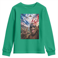 Patriotic Bigfoot 4th Of July Selfie Youth Sweatshirt Funny USA Freedom Jet Fighter Graphic