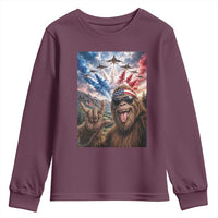 Patriotic Bigfoot 4th Of July Selfie Youth Sweatshirt Funny USA Freedom Jet Fighter Graphic
