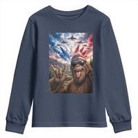 Patriotic Bigfoot 4th Of July Selfie Youth Sweatshirt Funny USA Freedom Jet Fighter Graphic