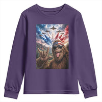 Patriotic Bigfoot 4th Of July Selfie Youth Sweatshirt Funny USA Freedom Jet Fighter Graphic