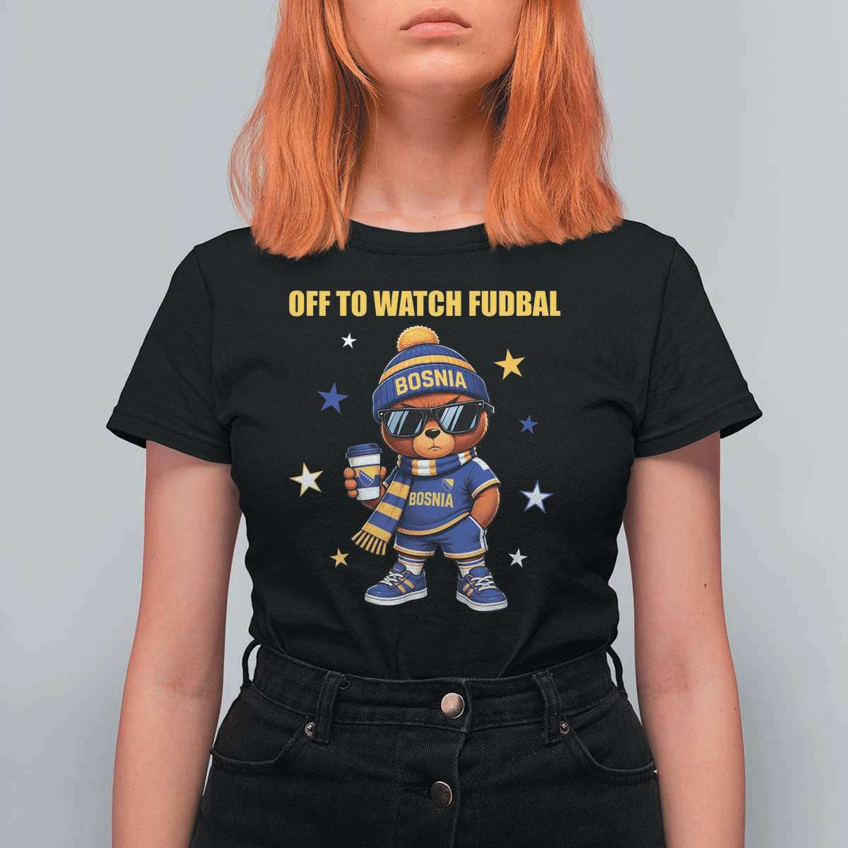 Funny Bosnia Teddy Bear Game Day Gift T Shirt For Women Off To Watch Fudbal