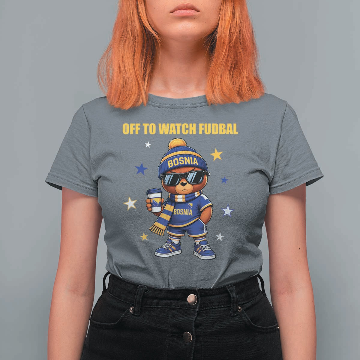 Funny Bosnia Teddy Bear Game Day Gift T Shirt For Women Off To Watch Fudbal