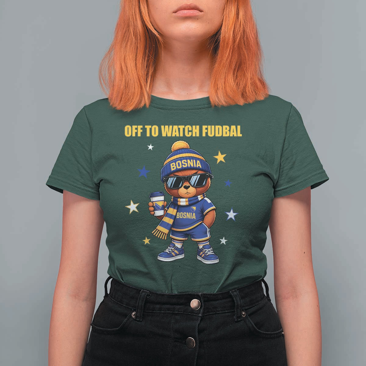 Funny Bosnia Teddy Bear Game Day Gift T Shirt For Women Off To Watch Fudbal