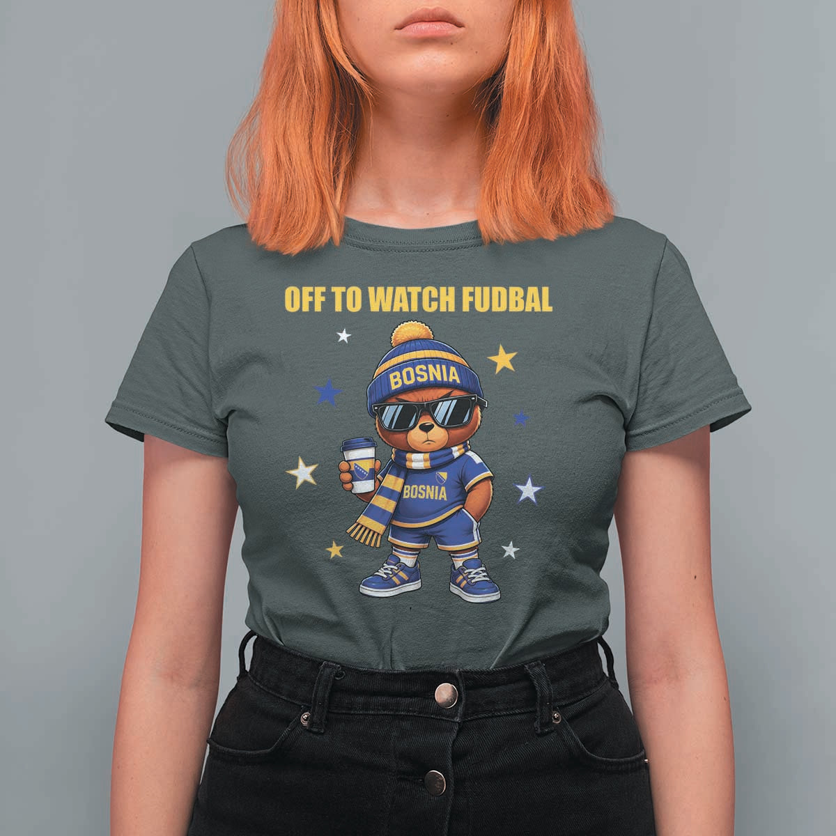 Funny Bosnia Teddy Bear Game Day Gift T Shirt For Women Off To Watch Fudbal