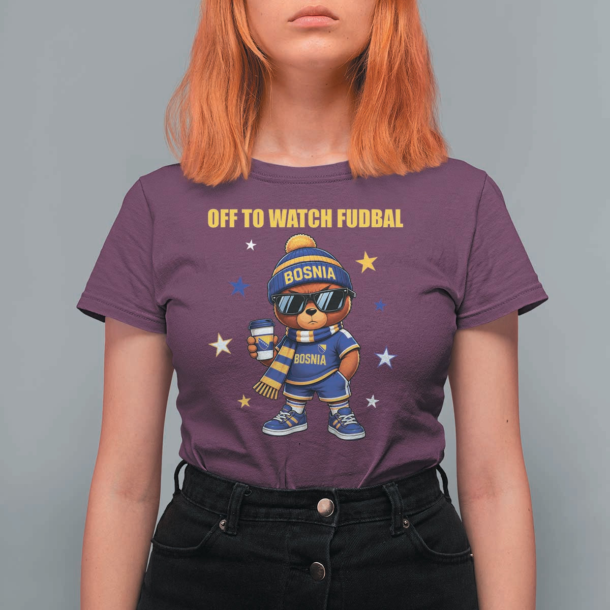Funny Bosnia Teddy Bear Game Day Gift T Shirt For Women Off To Watch Fudbal