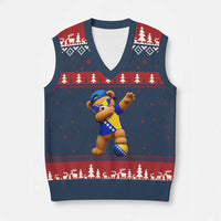 Funny Bosnia Teddy Bear Dabbing Fudbal Fan Gift V-Neck Knit Sweater Vest