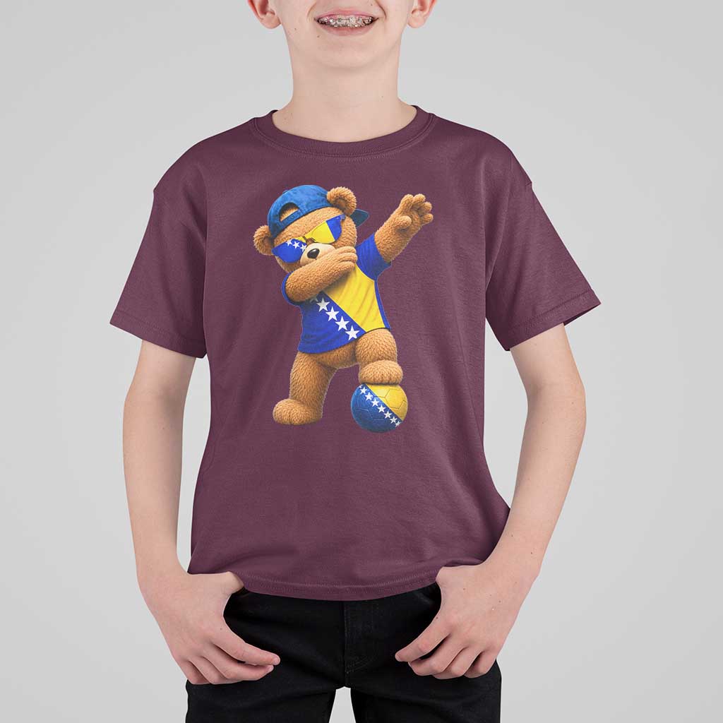 Funny Bosnia Teddy Bear Dabbing Fudbal Fan Gift T Shirt For Kid