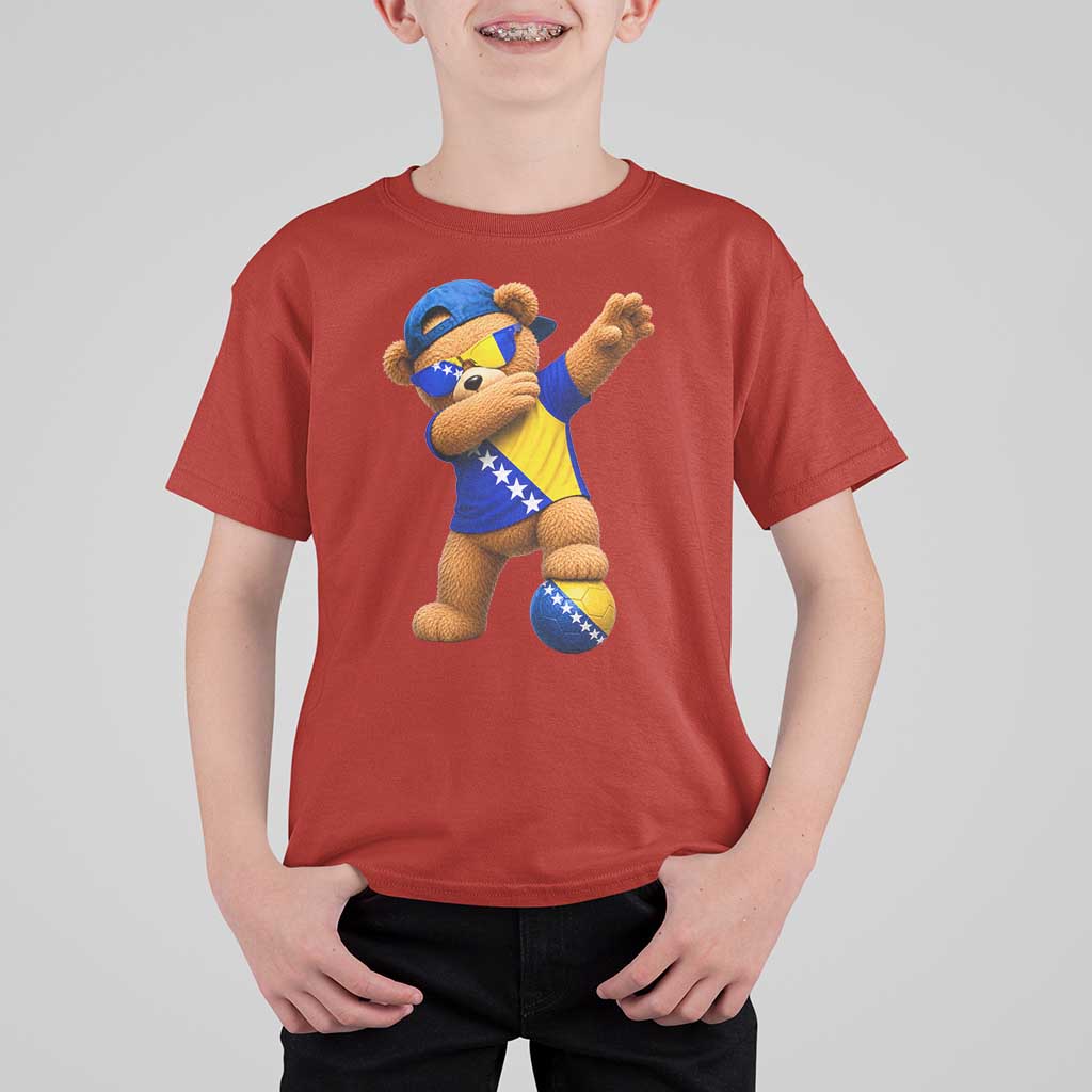 Funny Bosnia Teddy Bear Dabbing Fudbal Fan Gift T Shirt For Kid