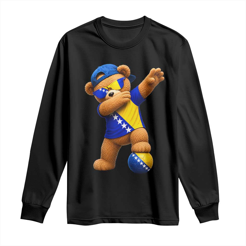 Funny Bosnia Teddy Bear Dabbing Fudbal Fan Gift Long Sleeve Shirt