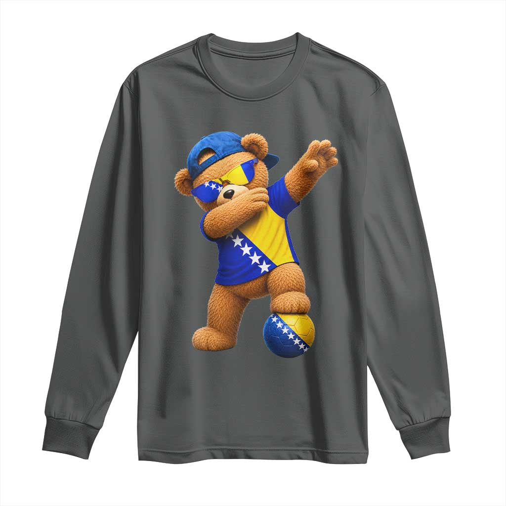 Funny Bosnia Teddy Bear Dabbing Fudbal Fan Gift Long Sleeve Shirt