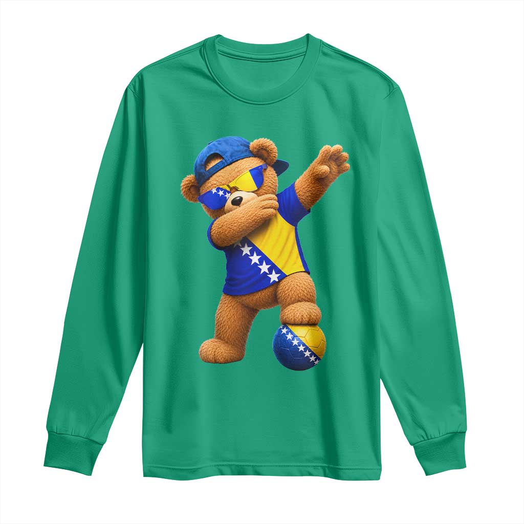 Funny Bosnia Teddy Bear Dabbing Fudbal Fan Gift Long Sleeve Shirt