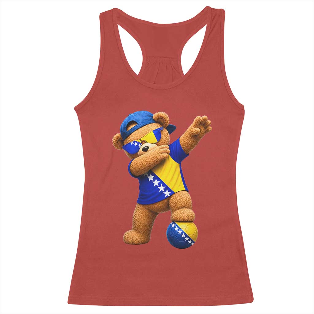 Funny Bosnia Teddy Bear Dabbing Fudbal Fan Gift Racerback Tank Top