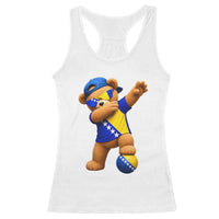 Funny Bosnia Teddy Bear Dabbing Fudbal Fan Gift Racerback Tank Top