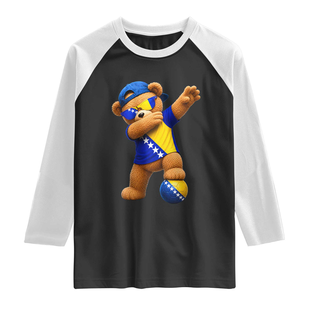 Funny Bosnia Teddy Bear Dabbing Fudbal Fan Gift Raglan Shirt