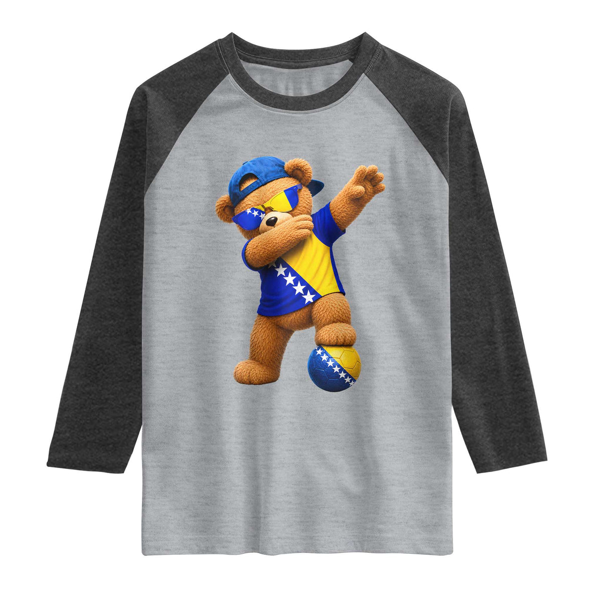 Funny Bosnia Teddy Bear Dabbing Fudbal Fan Gift Raglan Shirt